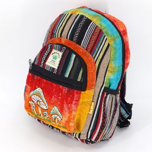Mini sac à dos tie-dye brodé de champignons de chanvre de l'Himalaya au design unique, sac à dos hippie, sac à dos bohème, sac à dos respectueux de l'environnement