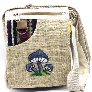 Mushroom Embroidery Hemp Crossbody Bag Festival Travel Purse
