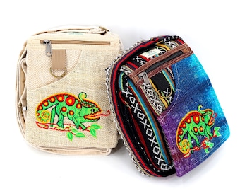 Himalajska torebka na ramię z konopi w stylu boho hippie z haftem kameleonowym