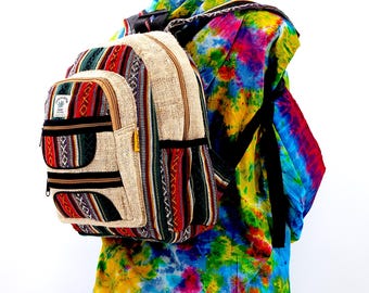 Himalayan Hemp Mini Backpack Multi-zippered Boho Hippie Bag  display picture 2