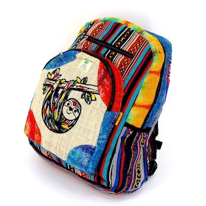 Grand sac à dos unique Himalaya chanvre paresseux imprimé tie-dye, sac à dos hippie, sac à dos bohème, sac à dos respectueux de l'environnement