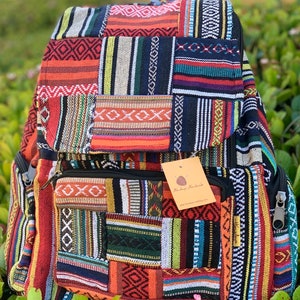 Colorful Cotton Patchwork Backpack Handmade Hippie Travel Bag
