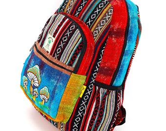 Himalayan Hemp Backpack Mushroom Embroidered Tie Dye Boho Bag