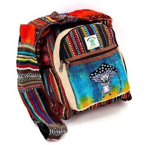 Himalayan Hemp Crossbody Bag Embroidered Mushroom Elf, Tie Dye Boho Hippie Style