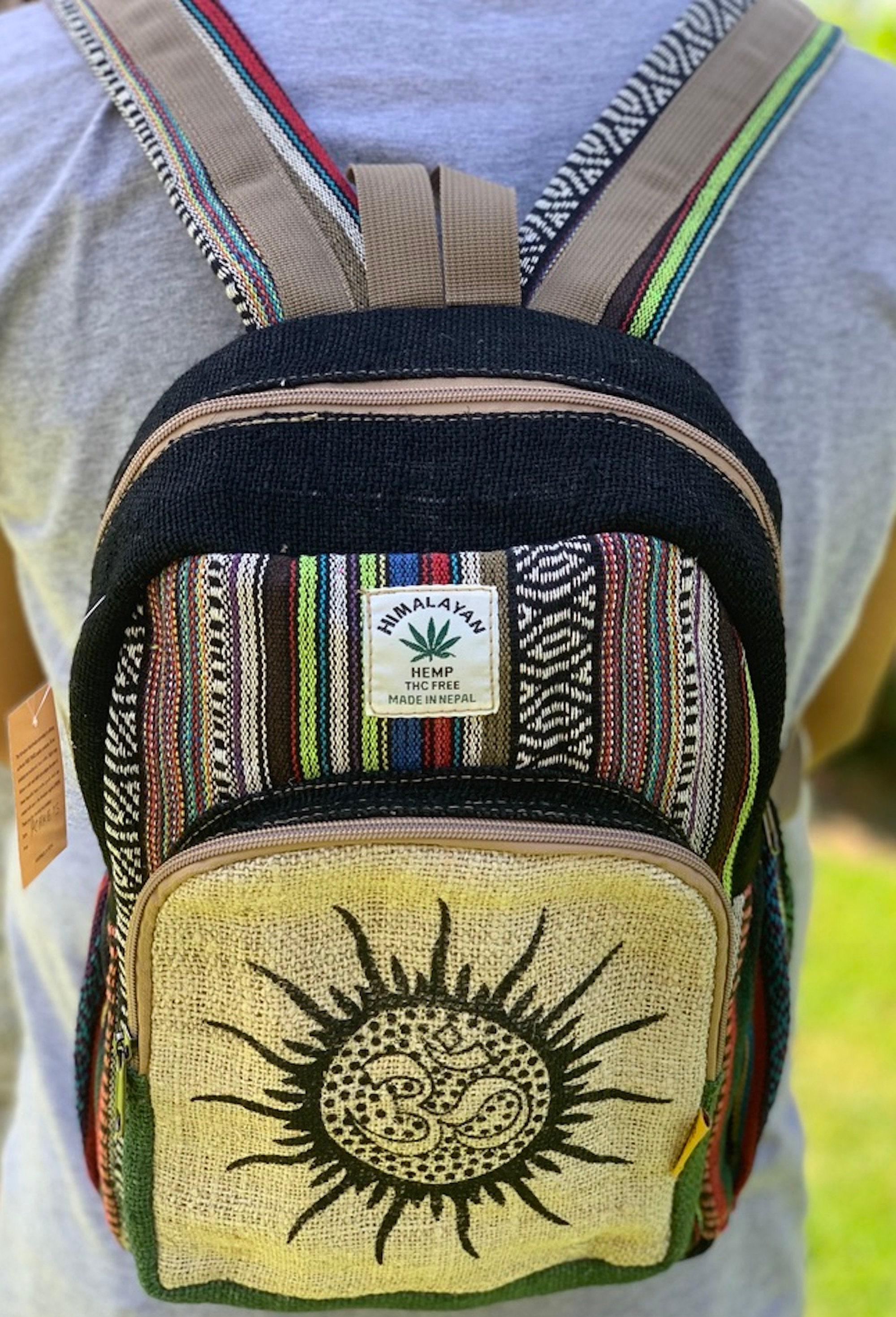 HIMALAYAN HAND CRAFTED HOBO STYLE MINI BACKPACK~ NEW! Mushroom Print Hemp Mini Backpack - Nepalese Handmade Bag  main image 3