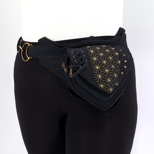 Unique designed Himalaya Canvas Cotton Flower of Life Black Colored Fanny Pack Bag, Hippie Bag, Boho Bag, Eco-Friendly Bag