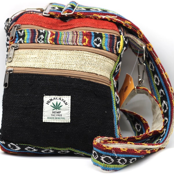 Five pocket Himalaya Hemp Hobo Tablet crossbody bag Hippie Bag Festival Bag Travel Bag Hemp passport Bag | FAIR TRADE | Handmade with Love