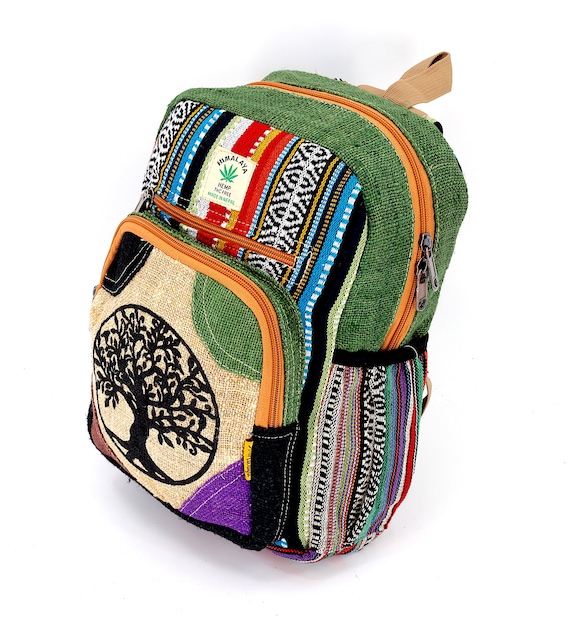 eco friendly mini backpack Unique Designed Himalaya Hemp Tree of Life Print Mini Backpack, Hippie  Backpack, Boho Backpack, Eco-friendly Backpack