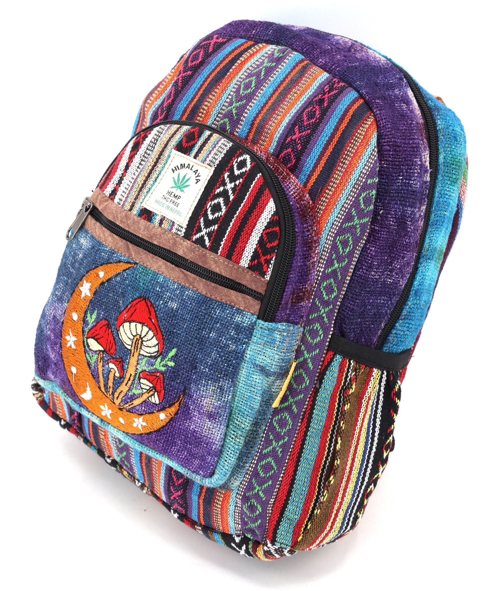Himalayan Hemp Mini Backpack Moon Mushroom Embroidery, Tie  display picture 2
