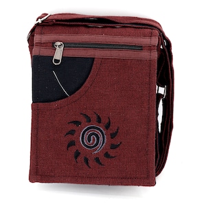 Einzigartige Himalaya Cotton Sun gestickte braune Passport-Umhängetasche, Hippie-Tasche, Boho-Tasche, umweltfreundliche Crossbody-Tasche