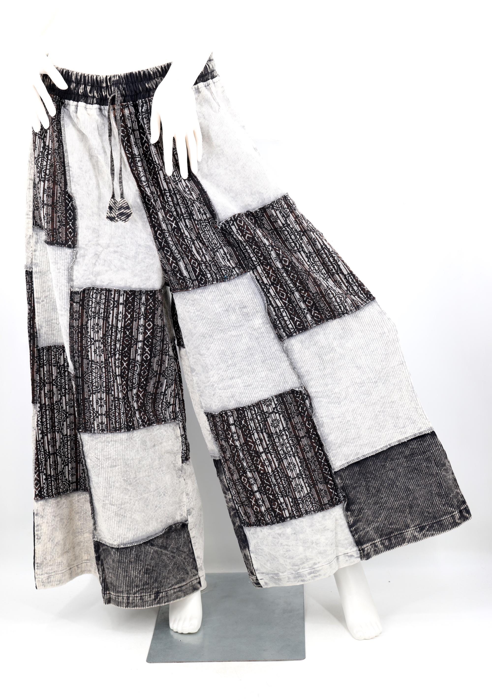 Handmade Bohemian Patchwork Corduroy Palazzo Pants - Wide Leg