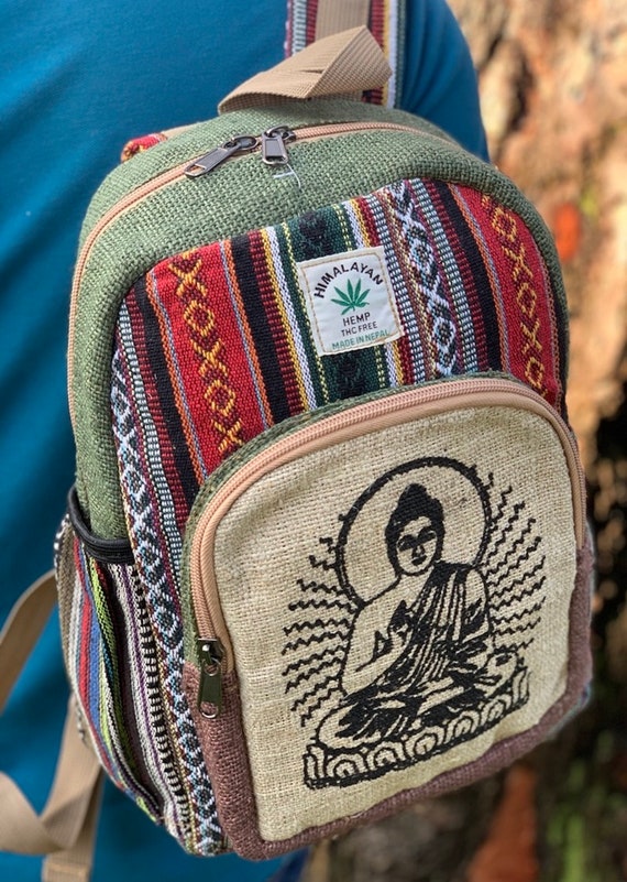 Fatto a mano con amore. Unico Himalaya Hemp Backpack Piccolo Zaino Hippie Backpack Festival Zaino Da trekking Zaino da trekking 100% Canapa FAIR TRADE Borse e borsette Zaini 