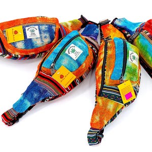 Tie Dye Hemp Fanny Pack Handmade Multicolored Crossbody Bag