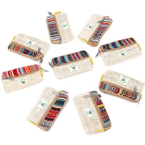 Monedero multibolsillos multicolor 100 % de cáñamo con diseño exclusivo, producto de cáñamo auténtico, monedero hecho a mano, producto ecológico