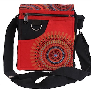 Hippie Boho Mandala Print passport & iPad messenger shoulder Bag 100% cotton Handmade in Nepal