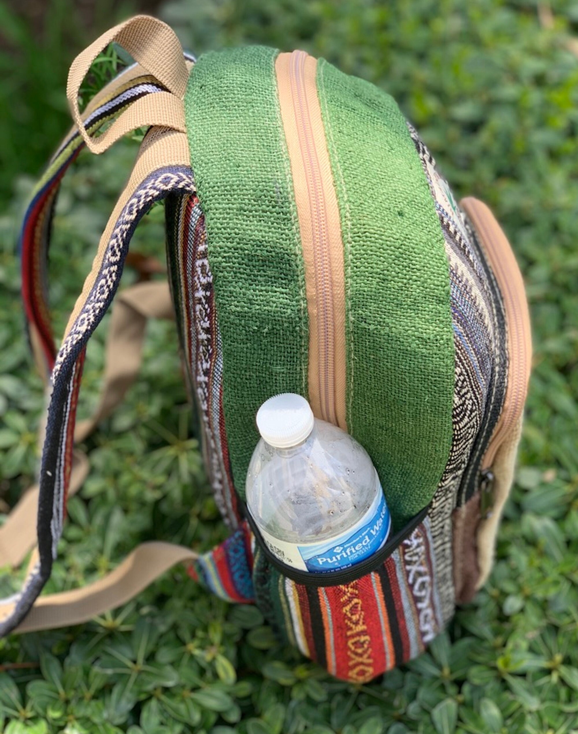 Rising Intl•Himalayan Hempz small backpack with owl design. ? hemp ? Nepalese​ Himalayan Hemp Mini Backpack Owl Design, Fair Trade Vegan  main image 2