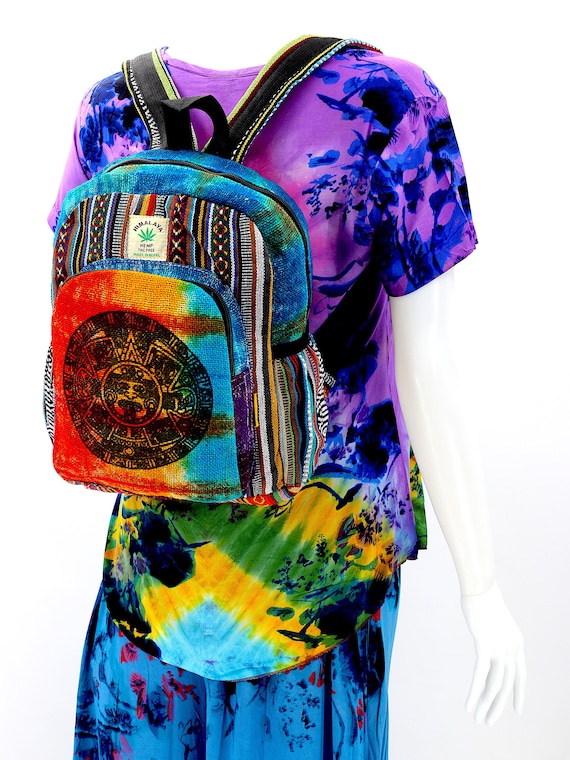 Himalayan Hemp Mini Backpack Aztec Calendar Tie Dye Boho Bag  display picture 3