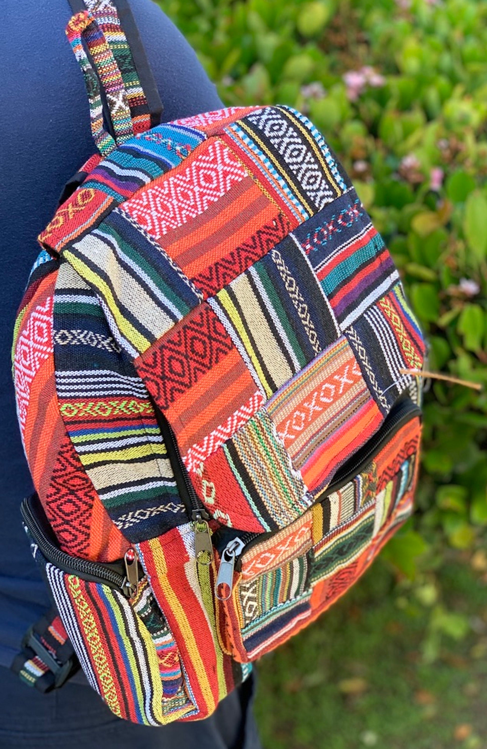 Demdaco 100% Cotton Patchwork Multicolor Woven Fabric Backpack - Boho Stripe Woven Tribal Backpack: Ethnic Cotton Canvas Boho Bag - Etsy main image 2
