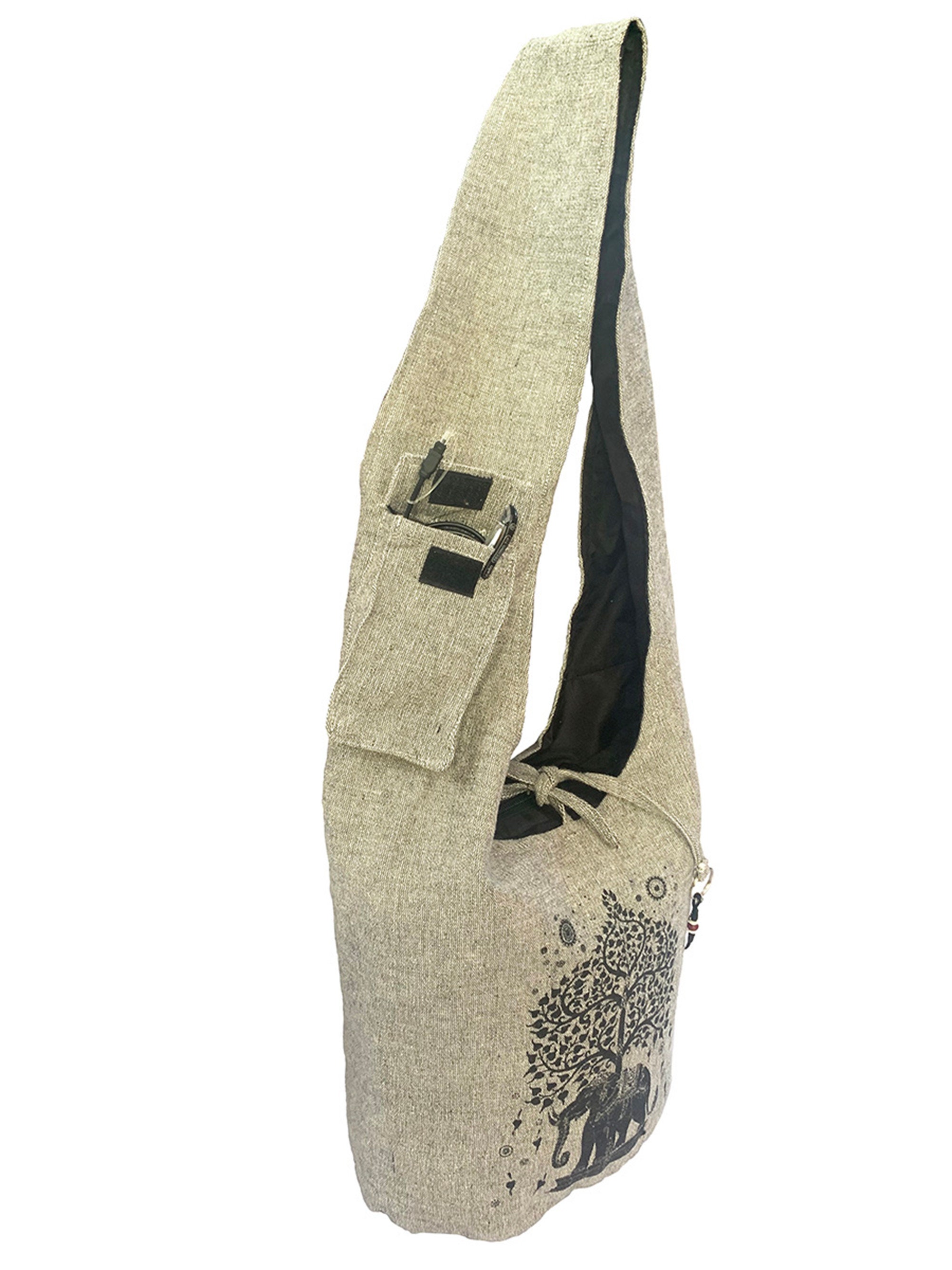 Cotton Boho Crossbody Bag Elephant Tree Print, Handmade 