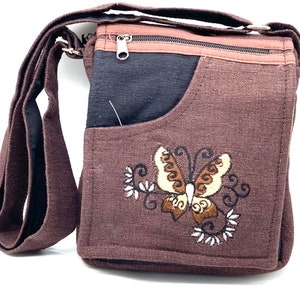 Handmade Cotton Crossbody Bag Butterfly Embroidered Hippie Festival Bag