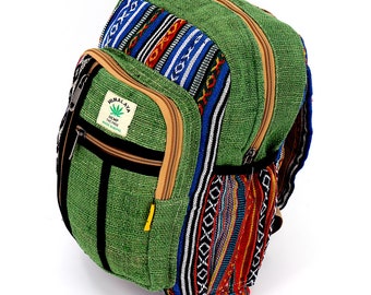 Unique designed 100% Himalaya Hemp Multi Pocketed Mini Backpack, Hippie Backpack, Boho Backpack, Eco-Friendly Backpack