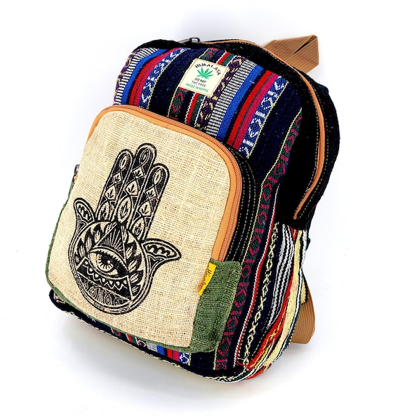 HIMALAYAN HAND CRAFTED HOBO STYLE MINI BACKPACK~ NEW! THE COLLECTION ROYAL Himalayan Hemp and Cotton Boho Bohemian  main image 4