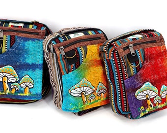 Himalayan Hemp Crossbody Bag Mushroom Embroidered Passport Hippie Bag