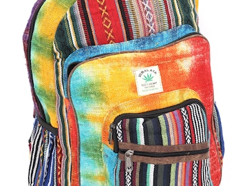 Unique Design Tie Dye 100% Himalaya Hemp Backpack Hippie Backpack Festival Backpack Hiking and Laptop Backpack FAIR TRADE Handmade with Love