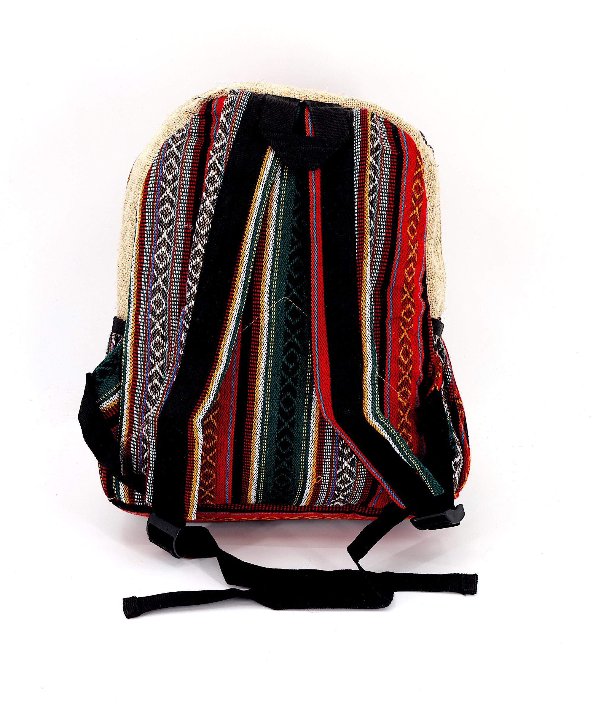 Himalayan Hemp Mini Backpack Multi-zippered Boho Hippie Bag  display picture 1