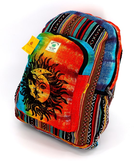 Himalayan Hemp Backpack Sun & Moon Tie Dye Print, Boho  display picture 2