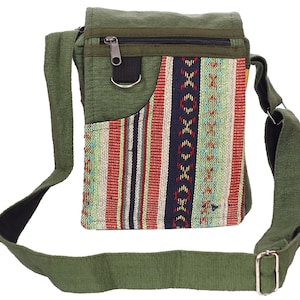 Bolso Bandolera Hippie Boho Pasaporte & iPad 100% algodón Hecho a mano en Nepal.