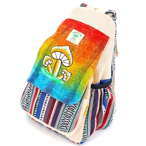 Sac à dos à bandoulière convertible au design unique, brodé de champignons de chanvre de l'Himalaya, sac à dos hippie, sac à dos bohème, sac à dos respectueux de l'environnement