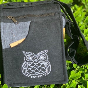 Handmade Cotton Crossbody Bag Boho Owl Embroidered Festival Bag