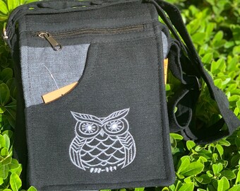 Handmade Cotton Crossbody Bag Boho Owl Embroidered Festival Bag