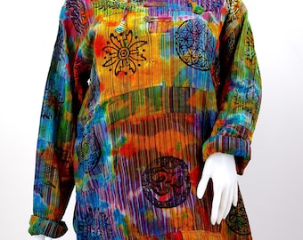 Sweat à capuche patchwork tie-dye en coton fait main Pull unisexe bohème