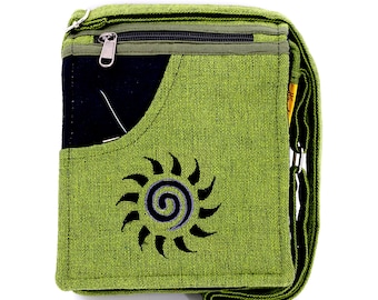Sun Embroidered Cotton Crossbody Bag Camo Green Hippie Passport Bag