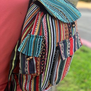 Unique Cotton Backpack Small Backpack Hippie Backpack Festival Backpack Hiking Backpack Patch Backpack FAIR TRADE Handmade with Love image 9