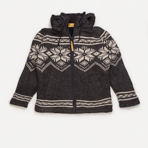 Hand Knitted Woolen Hooded Jacket Fleece Lined, Natural Theme