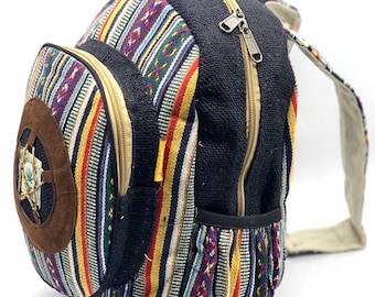 Handmade Himalaya Hemp Small Backpack Fair Trade Hippie Festival Bag