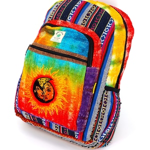 Unique designed Himalaya Hemp Sun and Moon Embroidered Tie Dye Mini Large, Hippie Backpack, Boho Backpack, Eco-Friendly Backpack