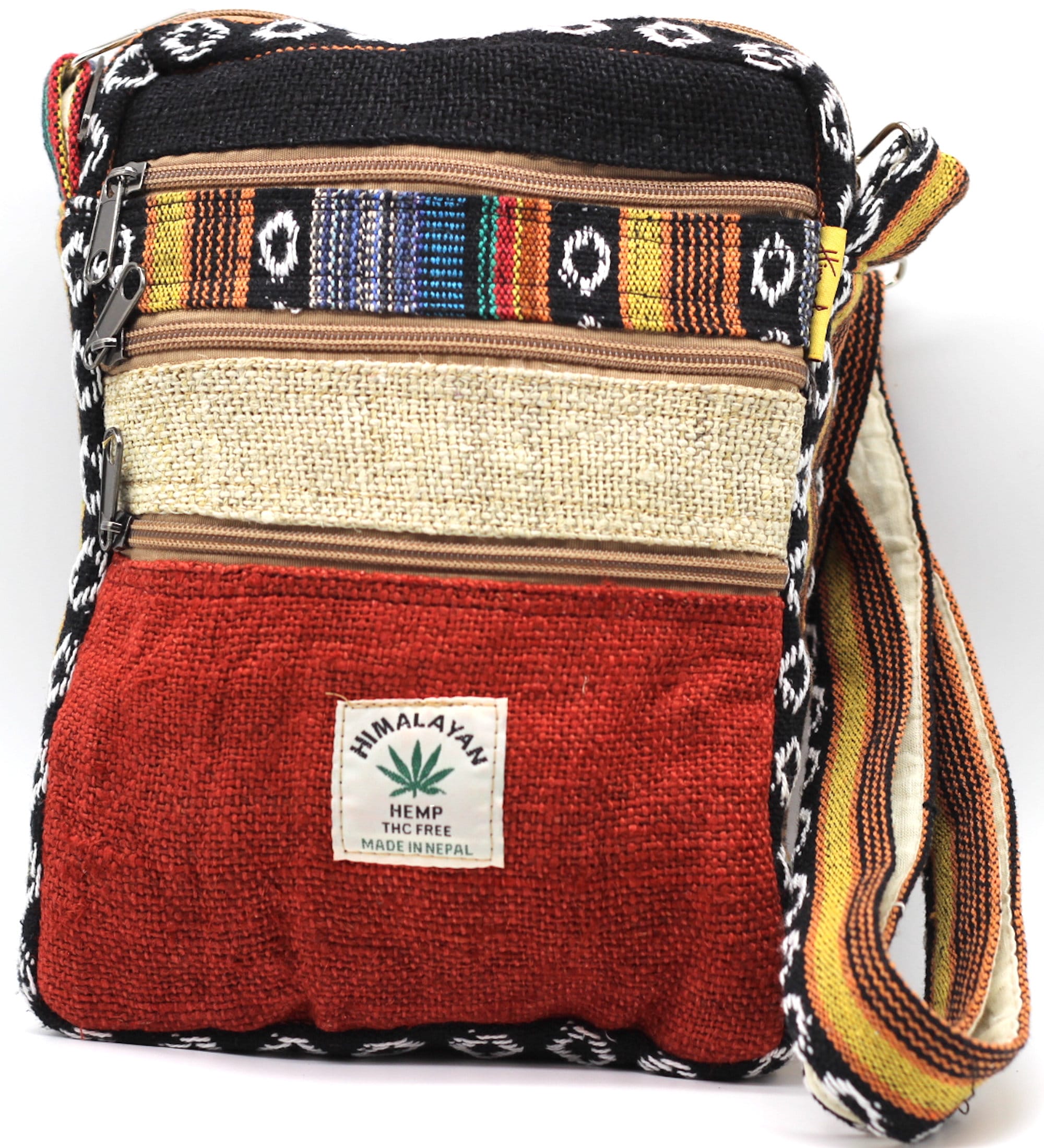 Boho Schultertasche, Hippie Tasche aus Nepal - braun/rot