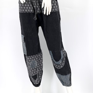 Cotton Hippie Handmade Harem Flower of Life Designed Multicolor Cargo Bohemian Pants, Hippie Pants, Bohemian Pants, Festival Pants