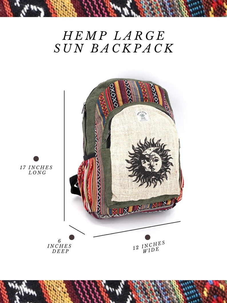 Himalayan Hemp Backpack Sun & Moon Print, Eco-friendly Boho Bag - Etsy