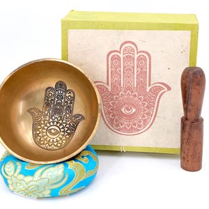 Hamsa Carved 3.5” Singing Bowl Sound Healing, Meditation Set