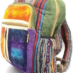 Himalaya Chanvre Cravate Dye Grand Sac à dos Hippie Festival Sac à dos Randonnée et sac à dos pour ordinateur portable COMMERCE ÉQUITABLE Fait à la main avec amour