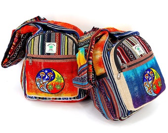 Himalayan Hemp Crossbody Bag Yin Yang Mushroom Embroidered Boho Bag