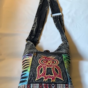 Handmade Cotton Crossbody Bag Boho Owl Embroidered Festival Bag