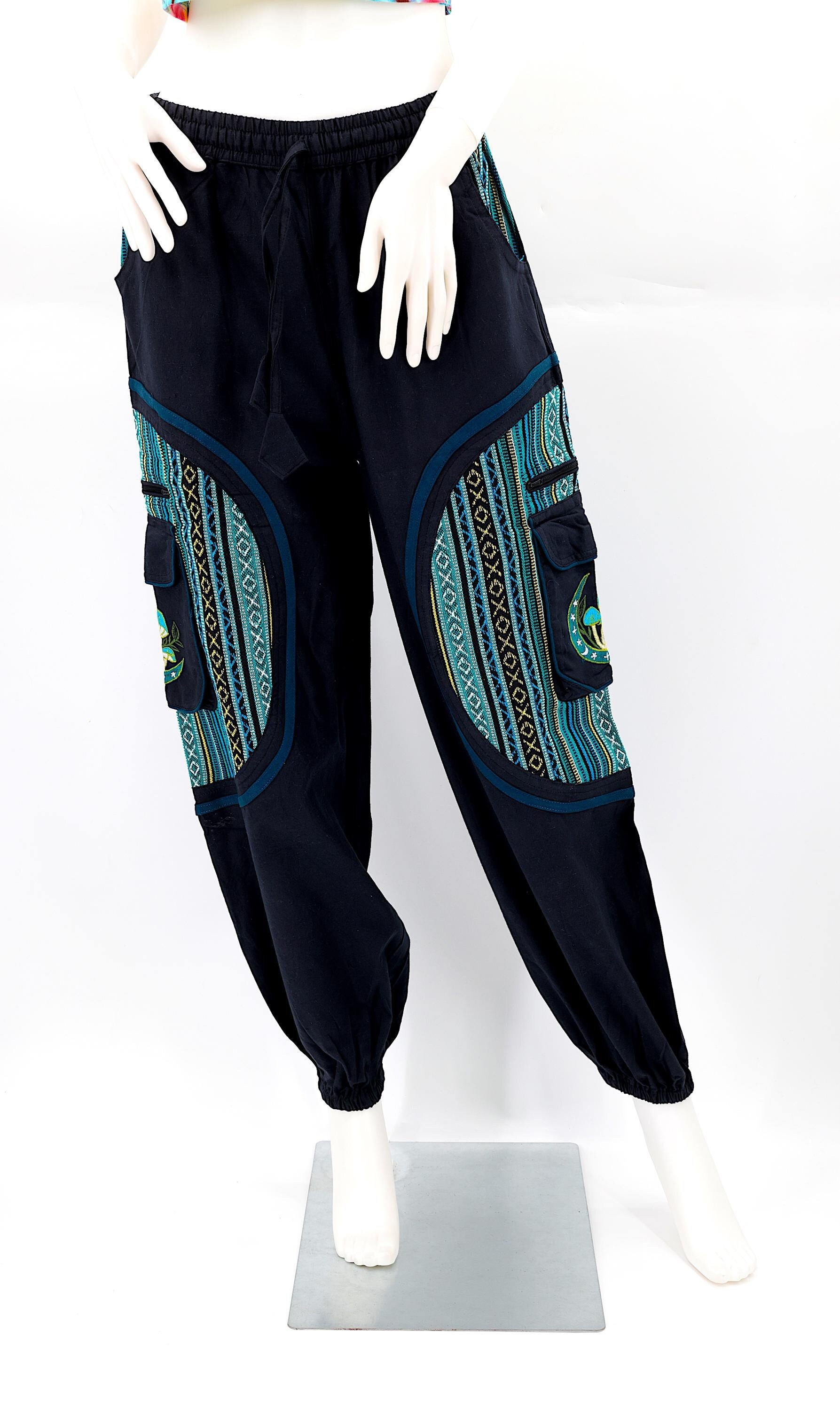 Handmade Cotton Harem Pants Embroidered Moon Mushroom Gheri Boho Pants