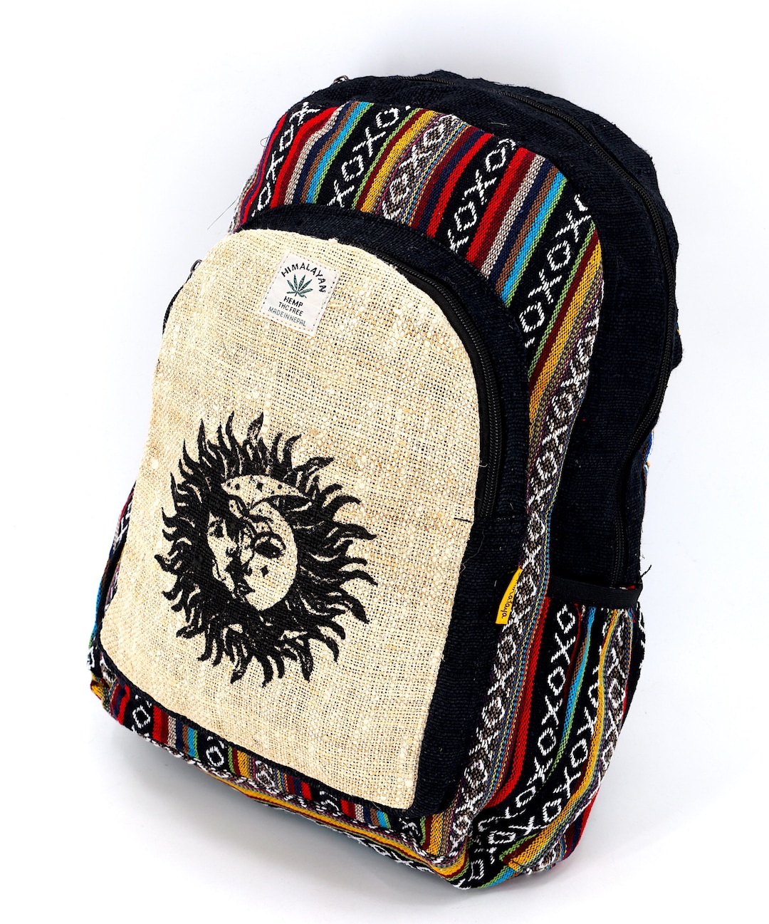 Himalayan Hemp Backpack Sun & Moon Print, Eco-friendly Boho Bag - Etsy