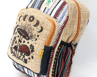 Einzigartiger Himalaya Hanf Pilz Print Mini Rucksack, Hippie Rucksack, Boho Rucksack, umweltfreundlicher Rucksack